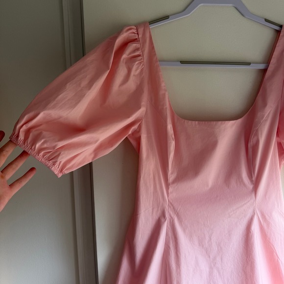 Staud Pink Puff Sleeve Square Neck Cotton Blend Mini Dress Size 6 - Picture 2 of 9